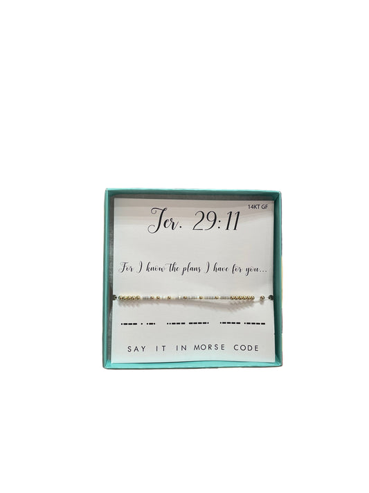 Morse Code 14K Gold Filled Stretch Bracelet, Jeremiah 29:11
