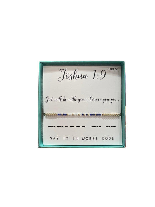 Morse Code 14K Gold Filled Stretch Bracelet, Joshua 1:9