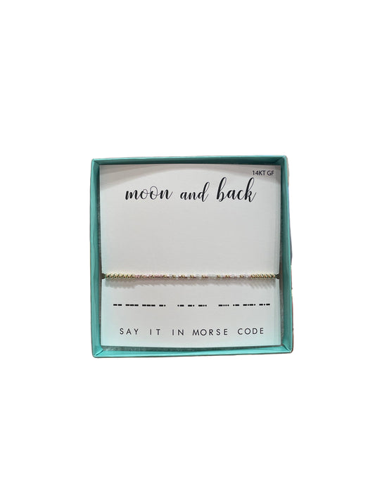 Morse Code 14K Gold Filled Stretch Bracelet, Moon And Back