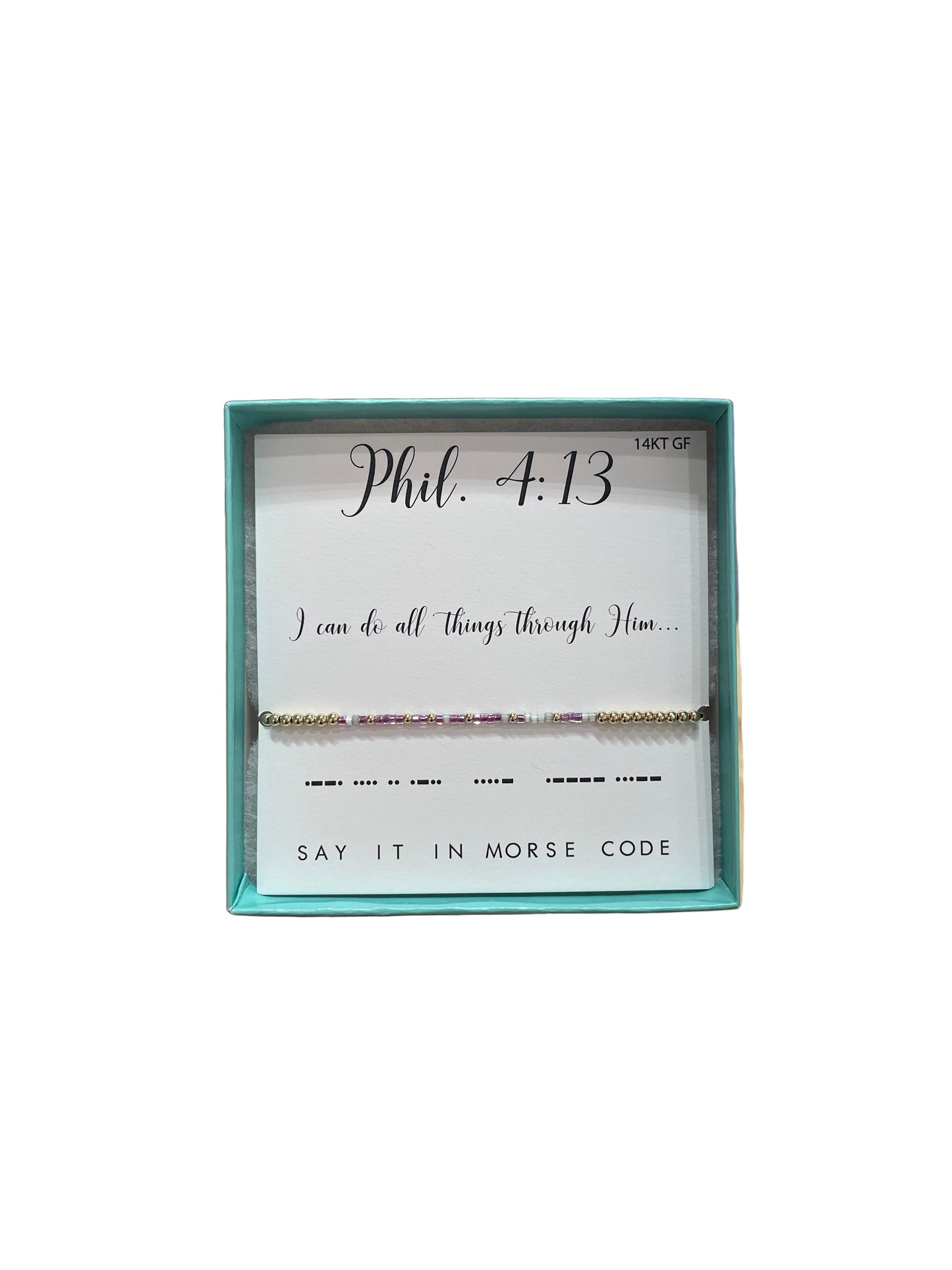 Morse Code 14K Gold Filled Stretch Bracelet, Phil 4:13