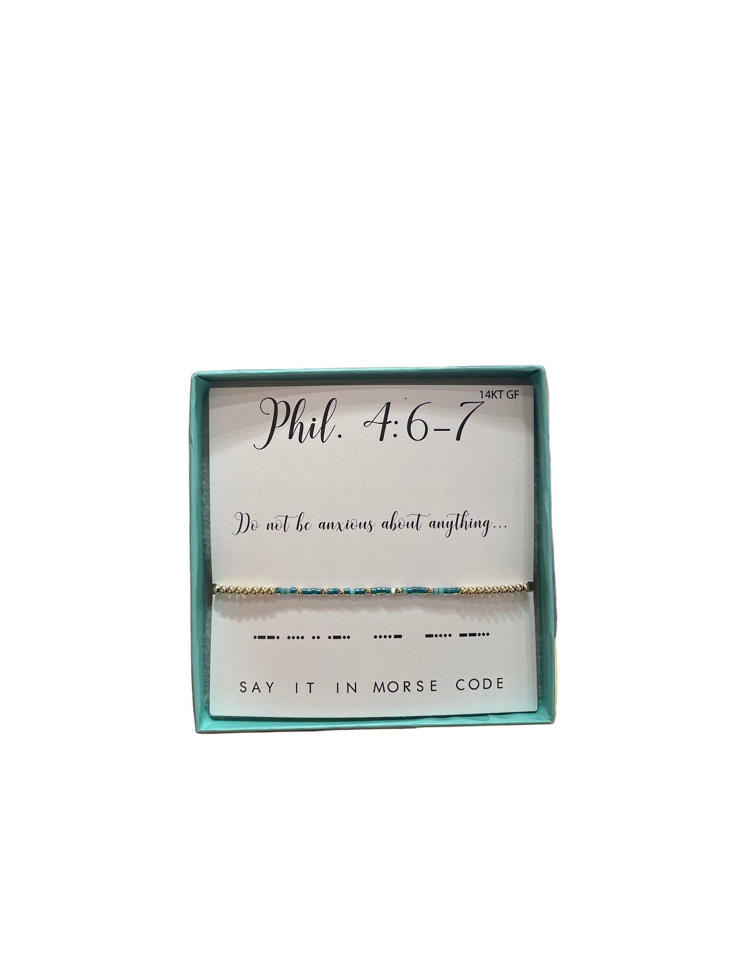 Morse Code 14K Gold Filled Stretch Bracelet, Phil 4:6-7