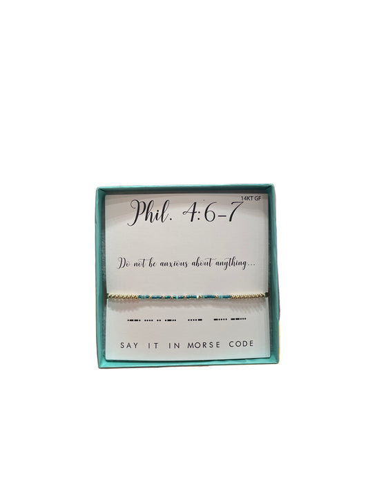 Morse Code 14K Gold Filled Stretch Bracelet, Phil 4:6-7