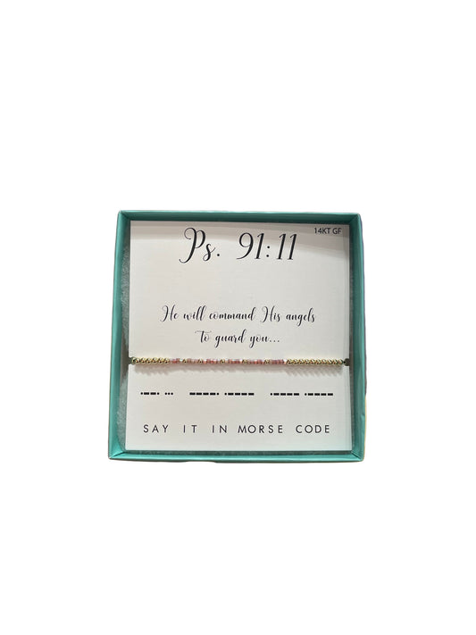 Morse Code 14K Gold Filled Stretch Bracelet, Psalm 91:11