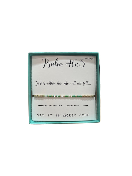 Morse Code 14K Gold Filled Stretch Bracelet, Psalm 46:5