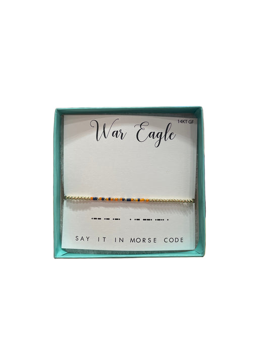 Morse Code 14K Gold Filled Stretch Bracelet, War Eagle
