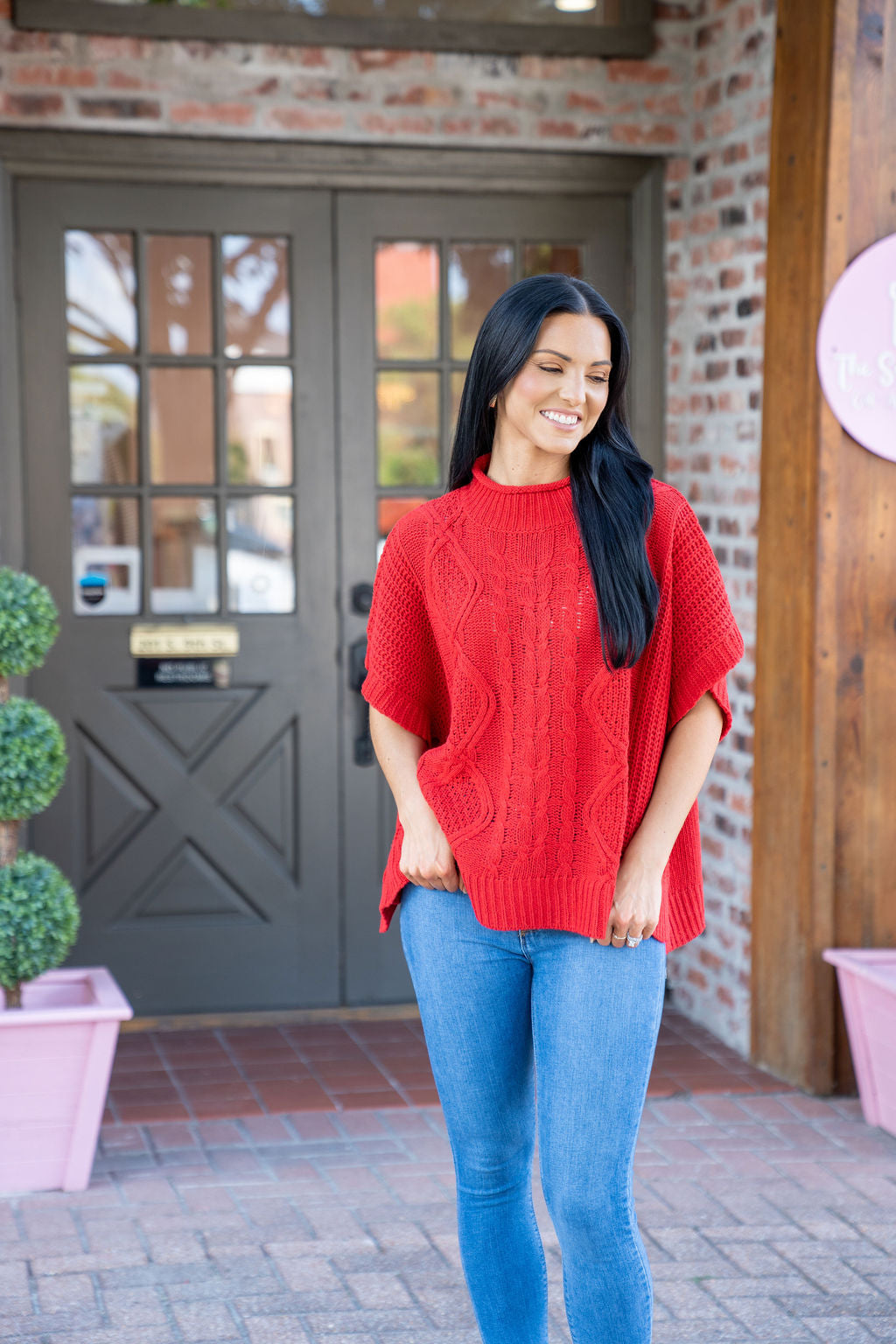 Cable Knit Sweater, Red