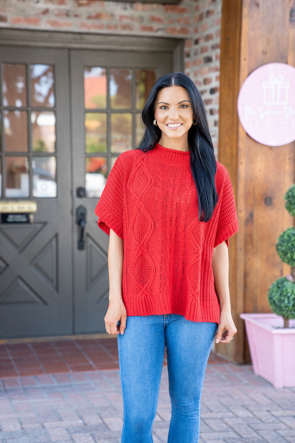 Cable Knit Sweater, Red