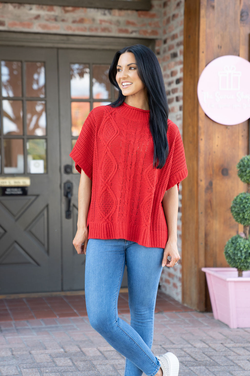 Cable Knit Sweater, Red