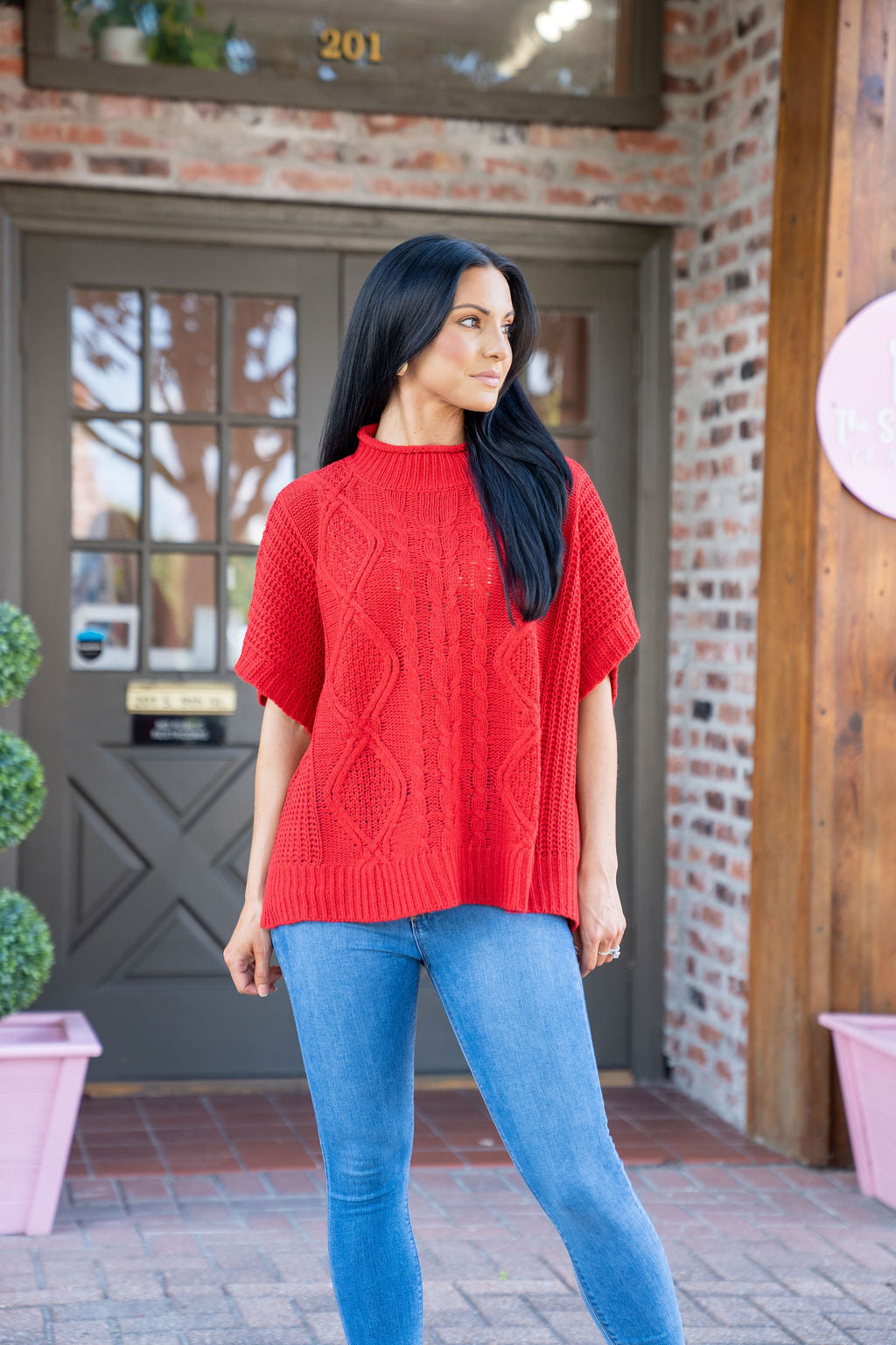 Cable Knit Sweater, Red