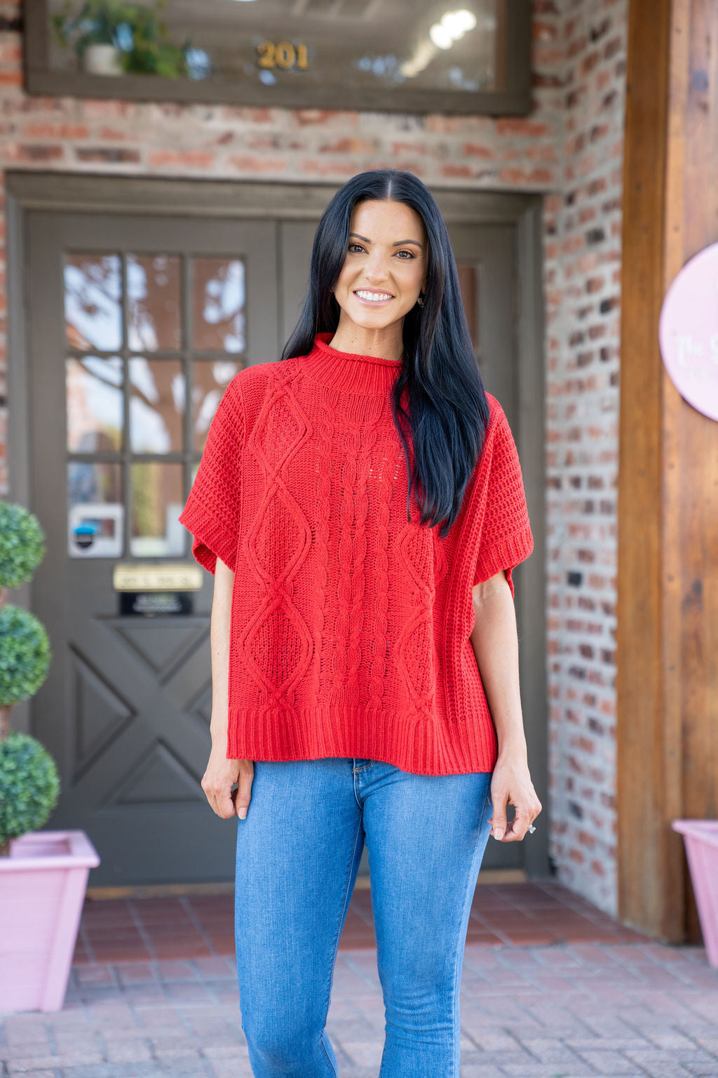 Cable Knit Sweater, Red