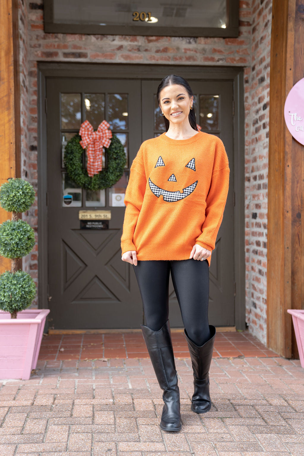 Jack O Lantern Gingham Sweater