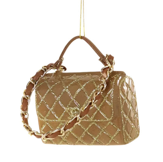 Luxe Quilted Handbag Ornament, Tan