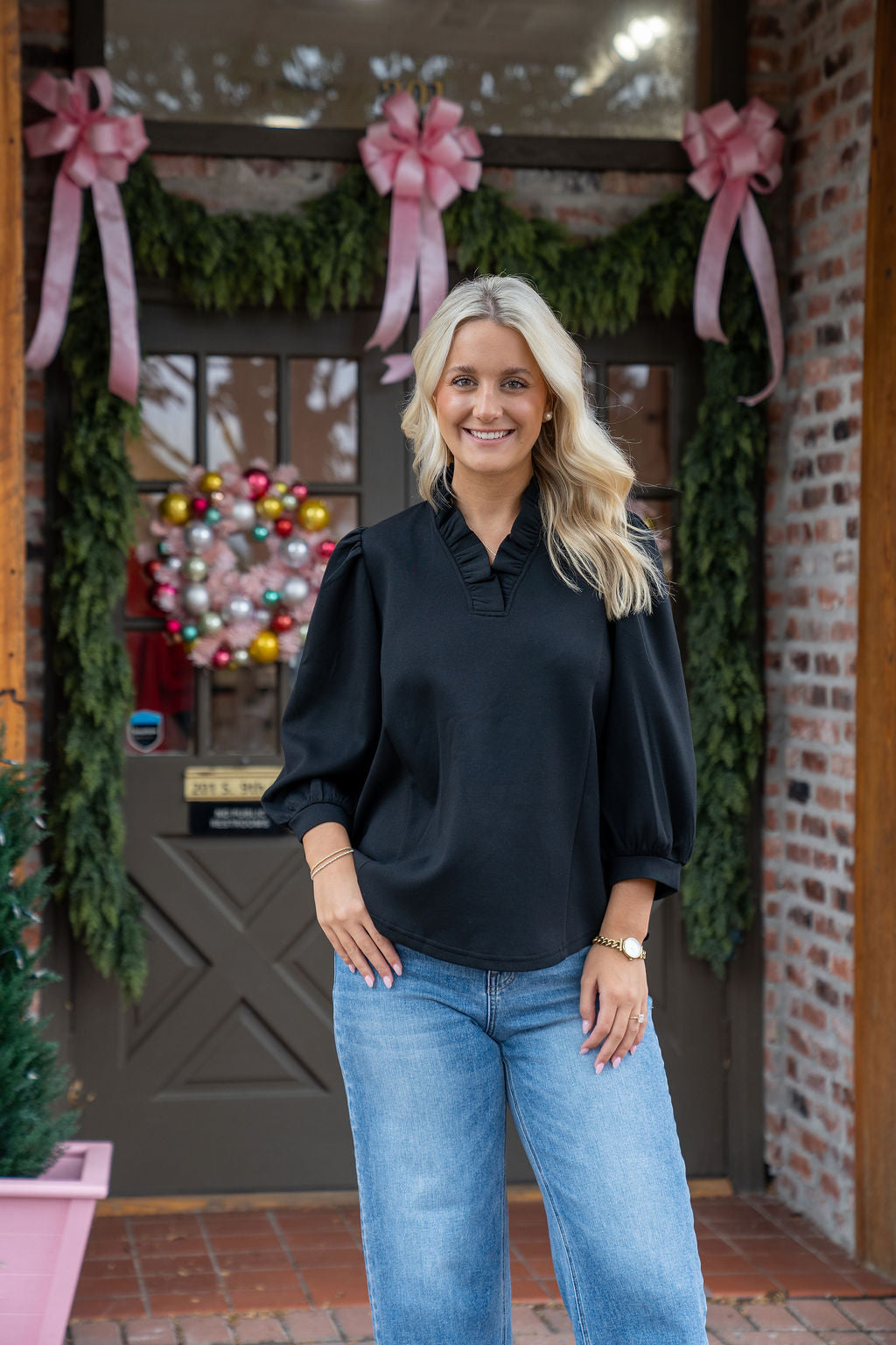 Everly Ruffle Top, Black