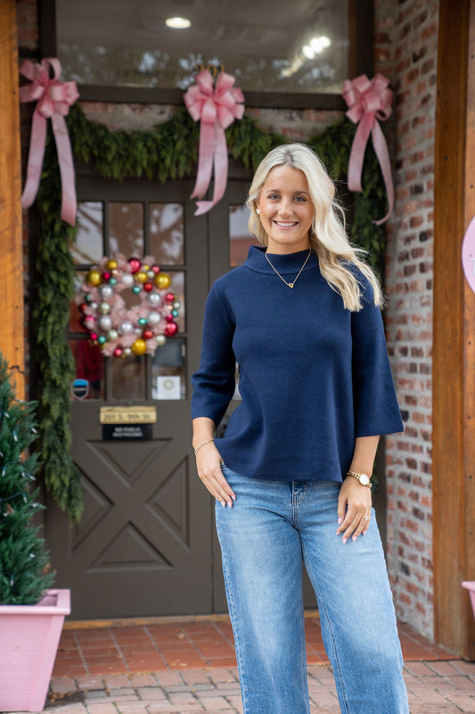 Audrey Mock Neck Sweater, Navy