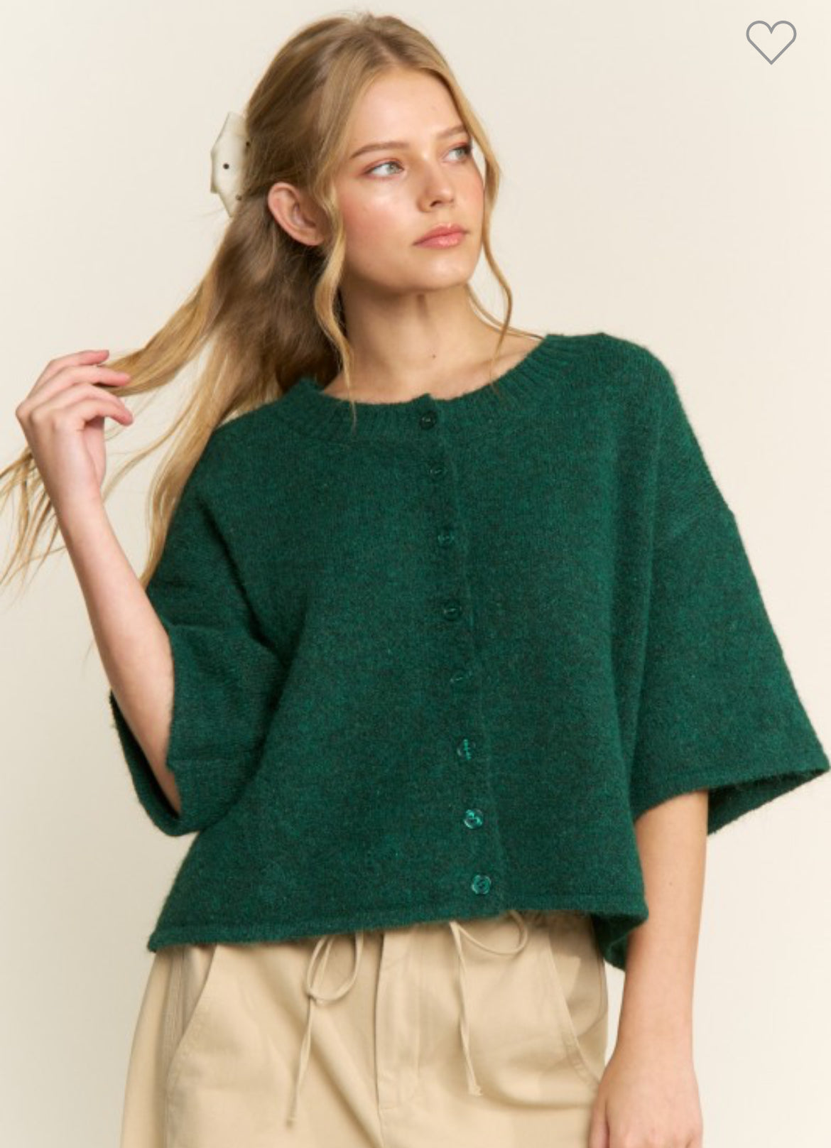 Corrine Quarter Sleeve Knit Cardigan, Hunter Green