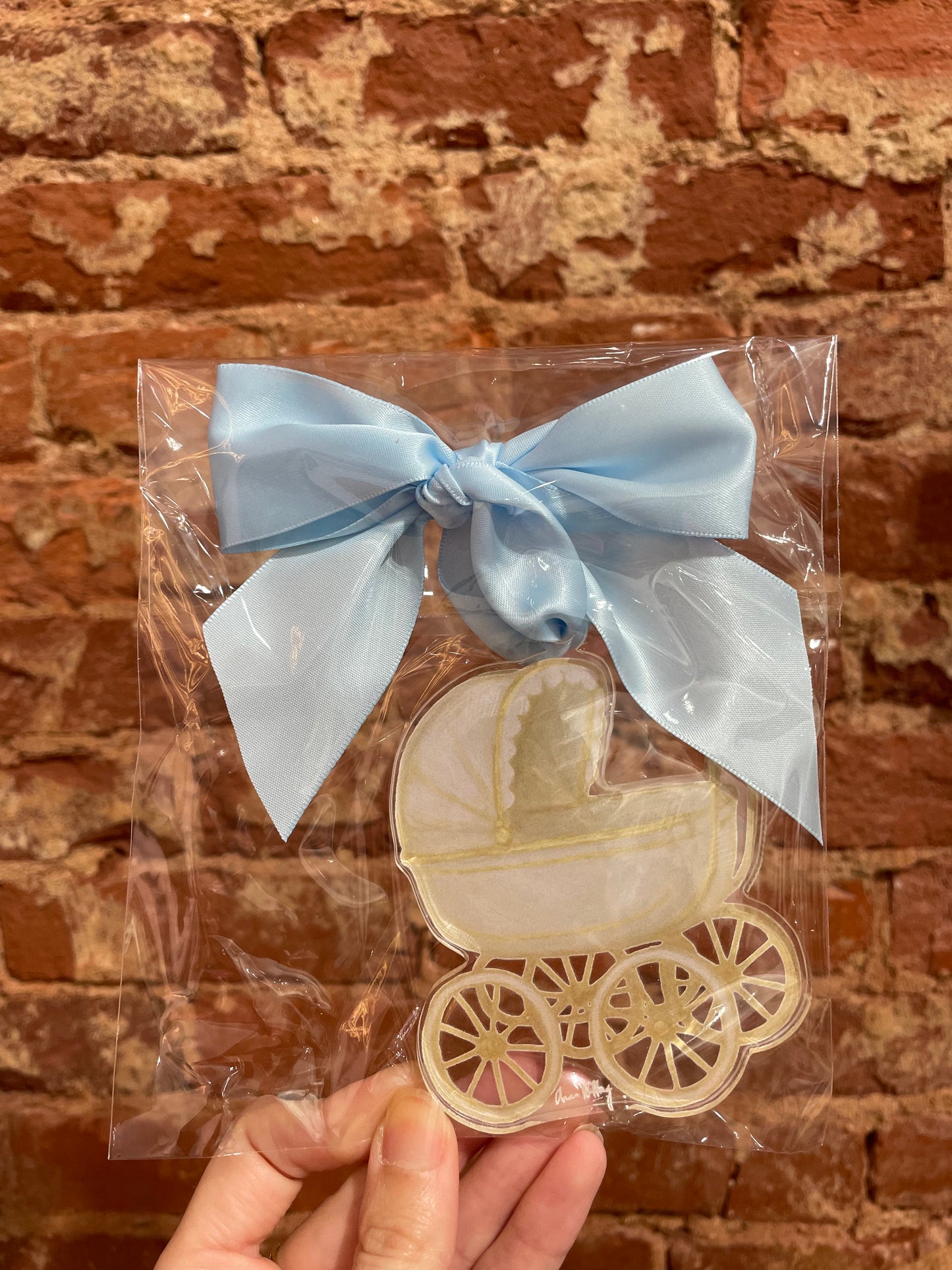 Acrylic Baby Carriage Ornament (Multiple Ribbon Color Options)