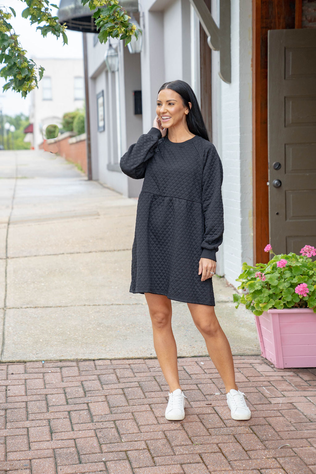 Textured Sweatshirt Dress, Black