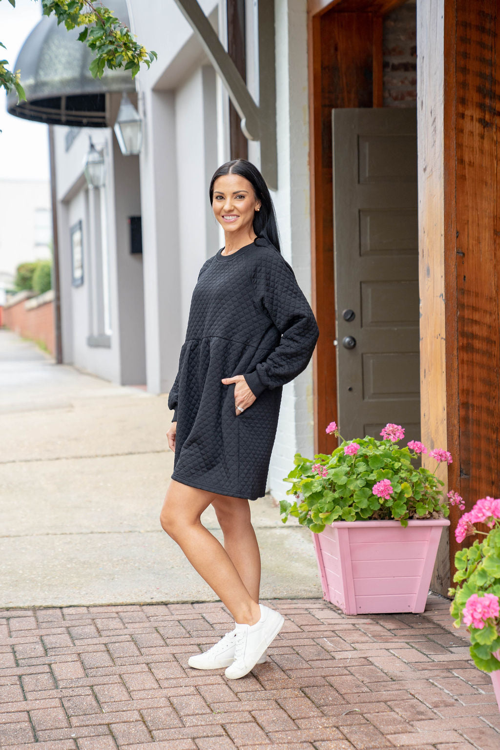 Textured Sweatshirt Dress, Black