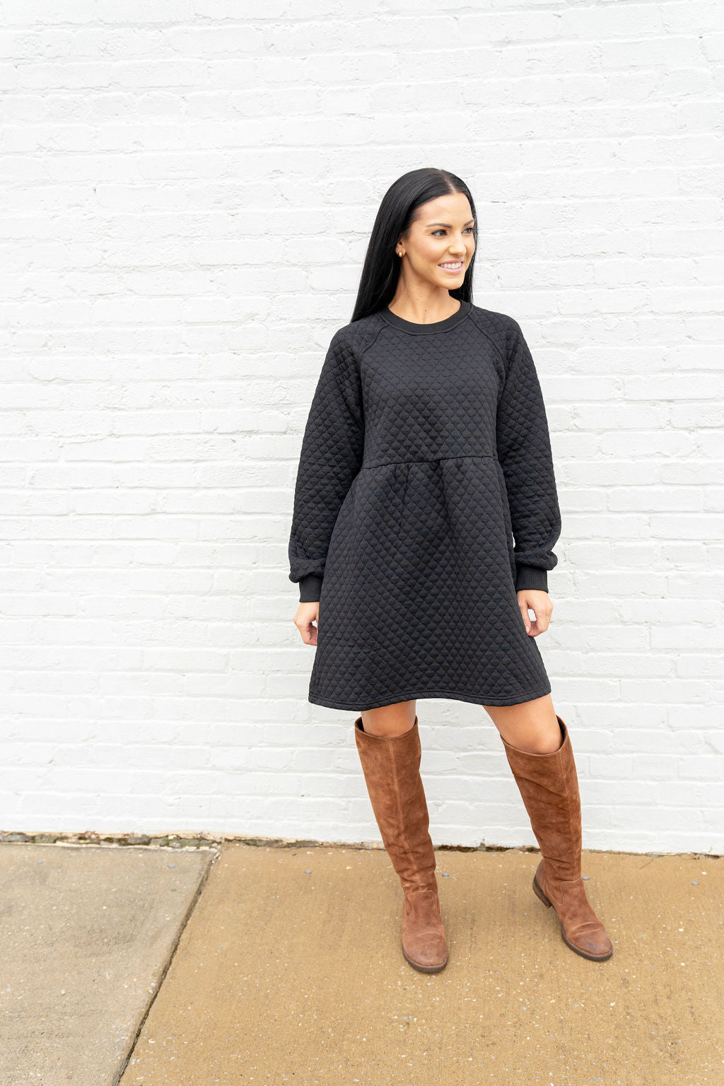 Textured Sweatshirt Dress, Black