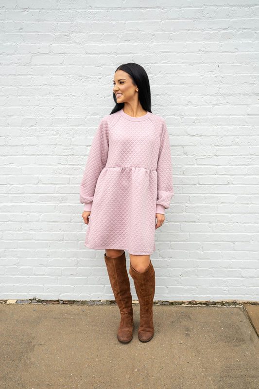 Textured Sweatshirt Dress, Dusty Rose