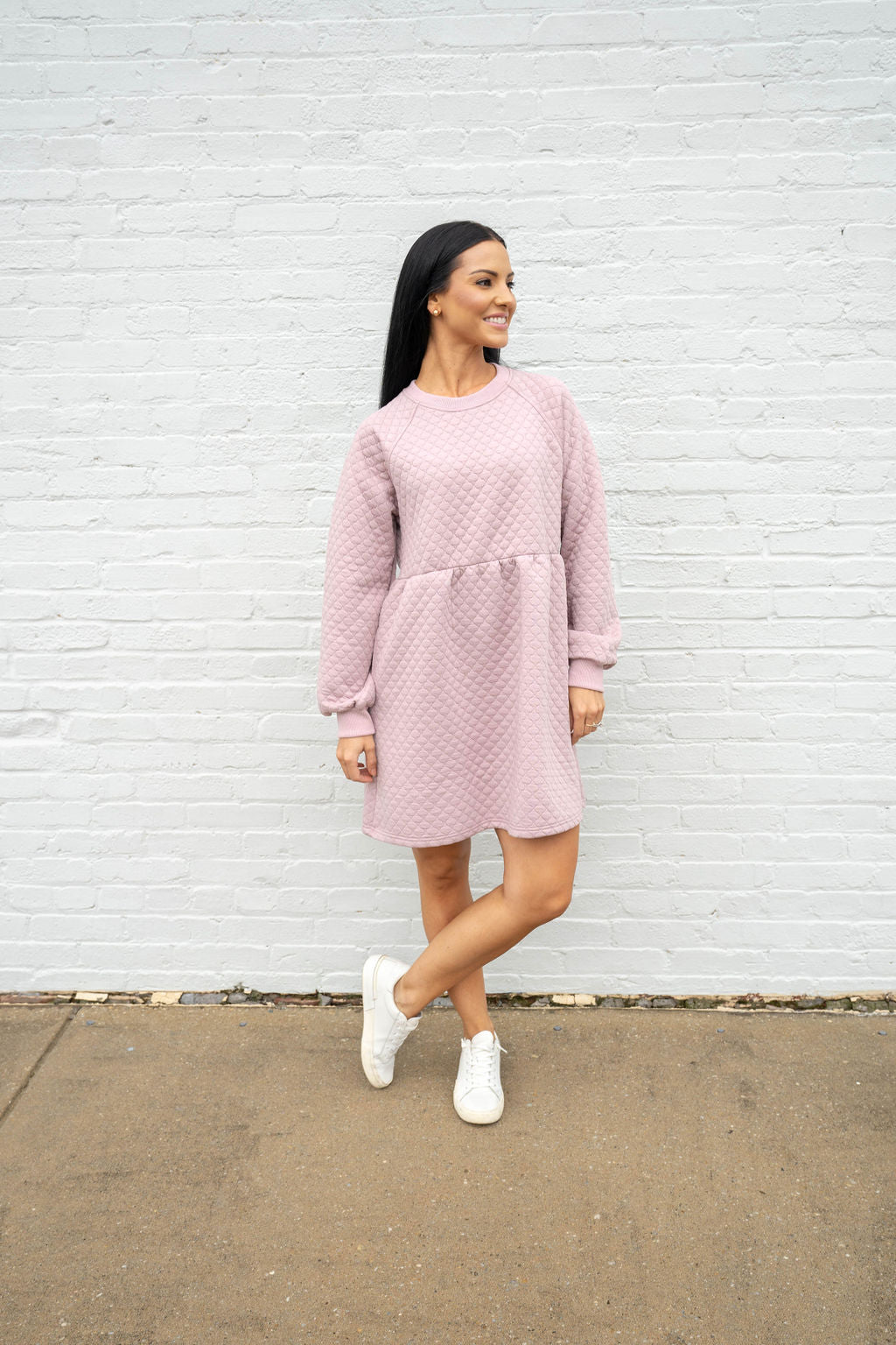 Textured Sweatshirt Dress, Dusty Rose