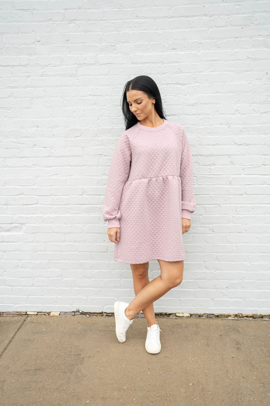 Textured Sweatshirt Dress, Dusty Rose