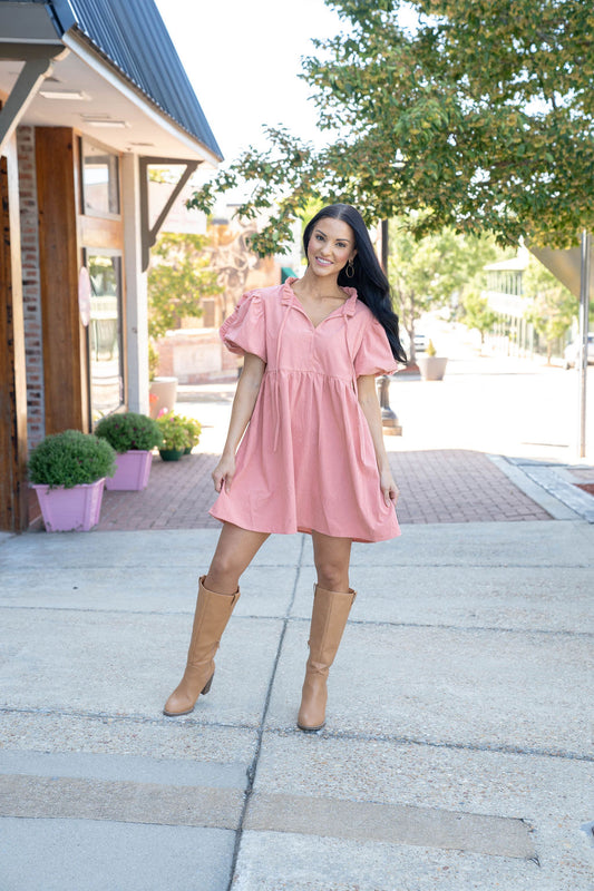 Corded Babydoll Dress, Salmon