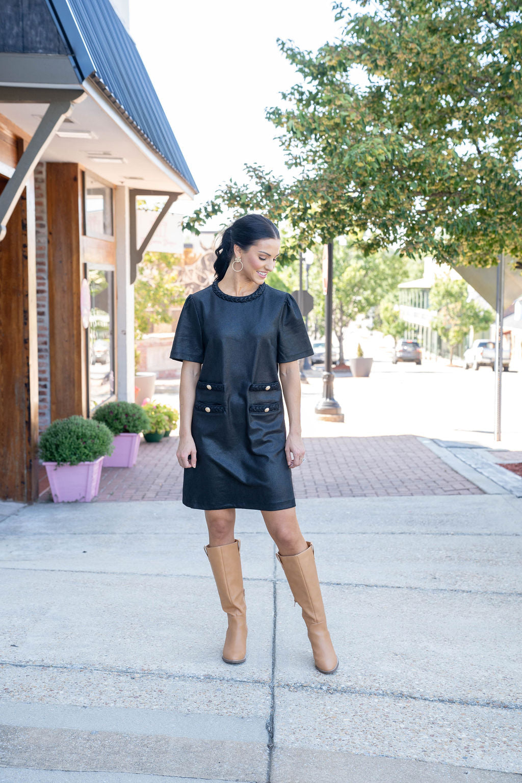 Posh Perfection Black Faux Suede Braided Dress