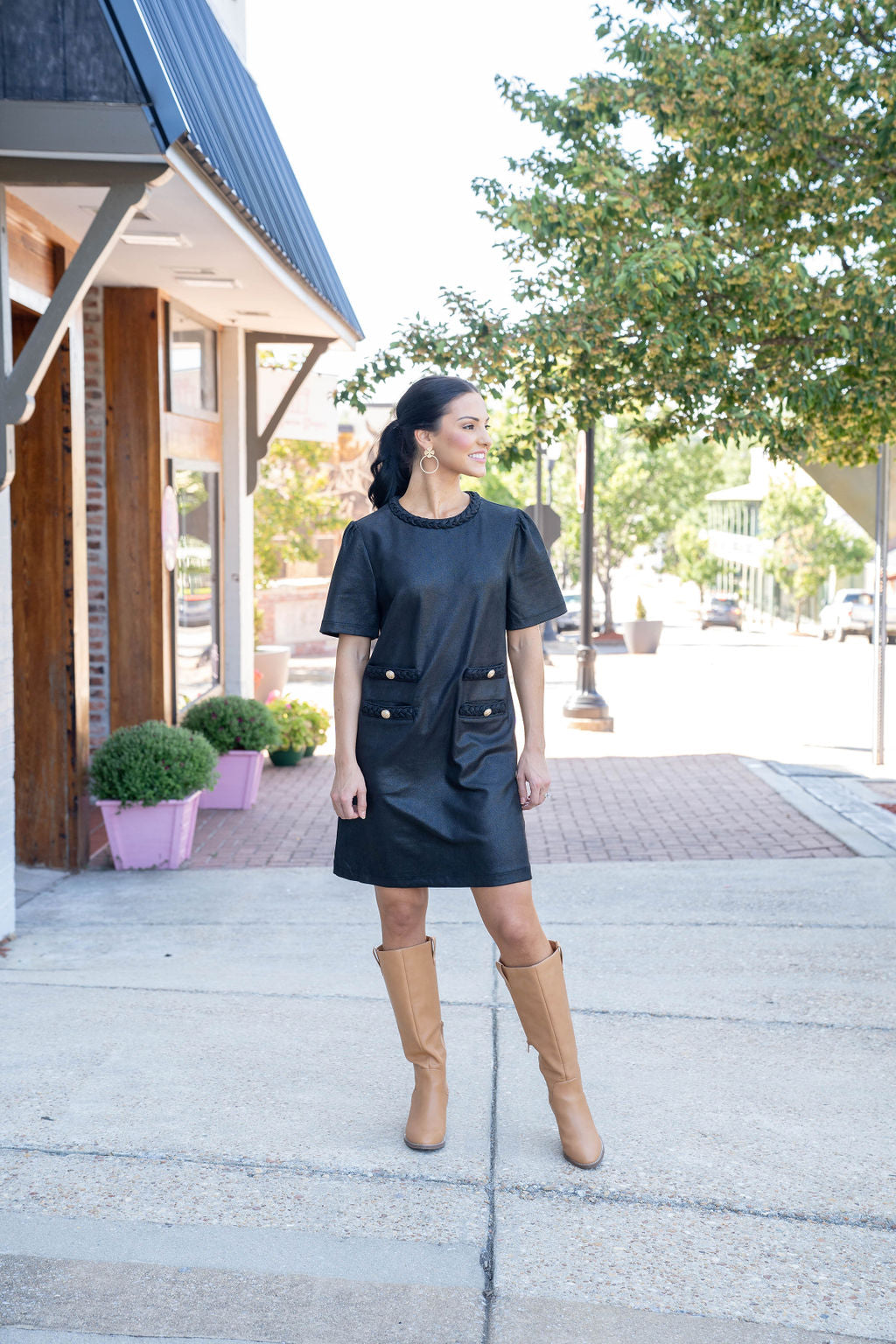 Posh Perfection Black Faux Suede Braided Dress