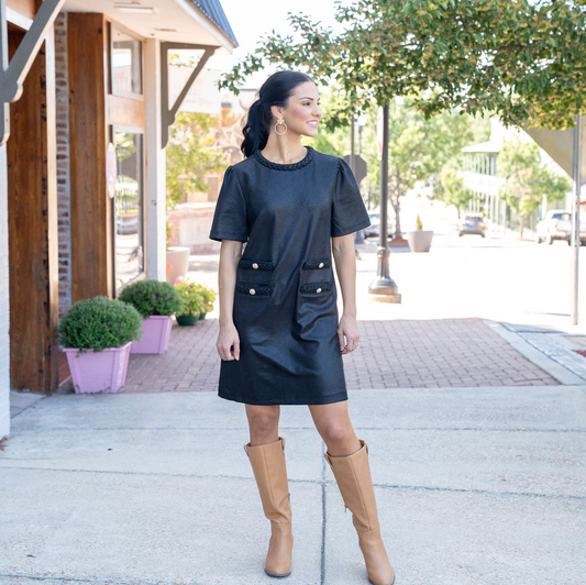 Posh Perfection Black Faux Suede Braided Dress