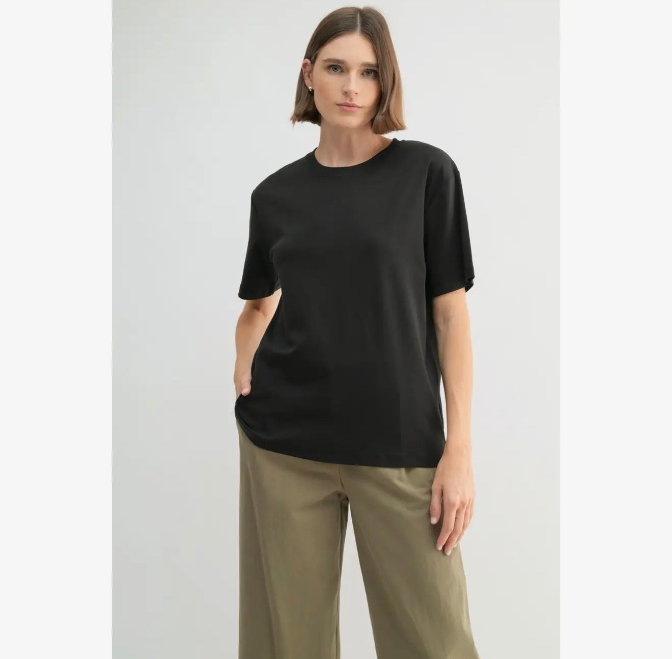 Rebecca Round Neck Short Sleeve Tee, Black