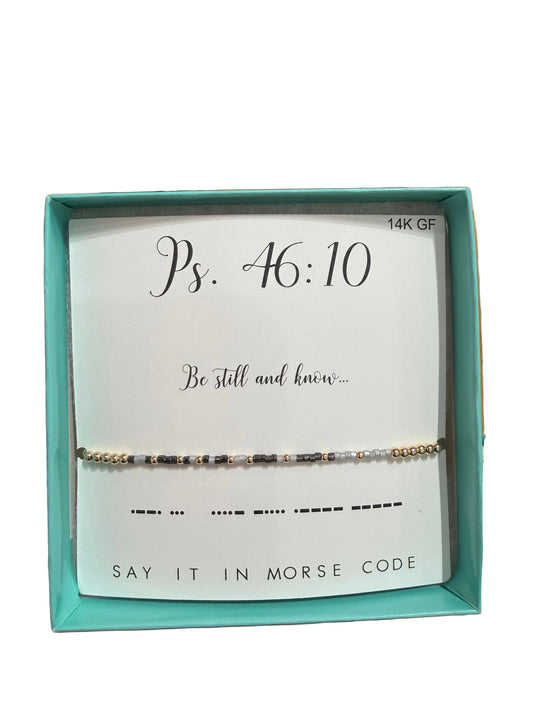 Morse Code 14K Gold Filled Stretch Bracelet, Psalm 46:10