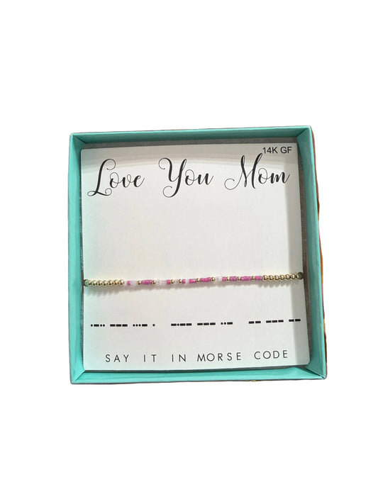 Morse Code 14K Gold Filled Stretch Bracelet, Love You Mom