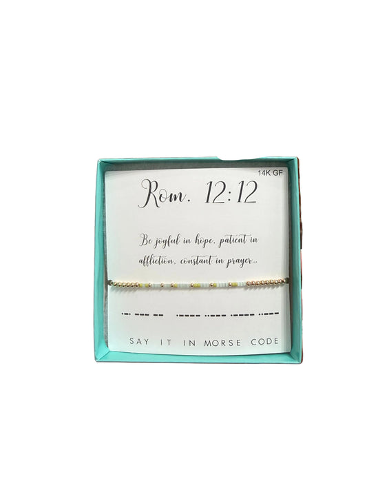 Morse Code 14K Gold Filled Stretch Bracelet, Romans 12:12