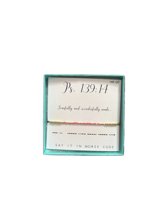 Morse Code 14K Gold Filled Stretch Bracelet, Psalm 139:14