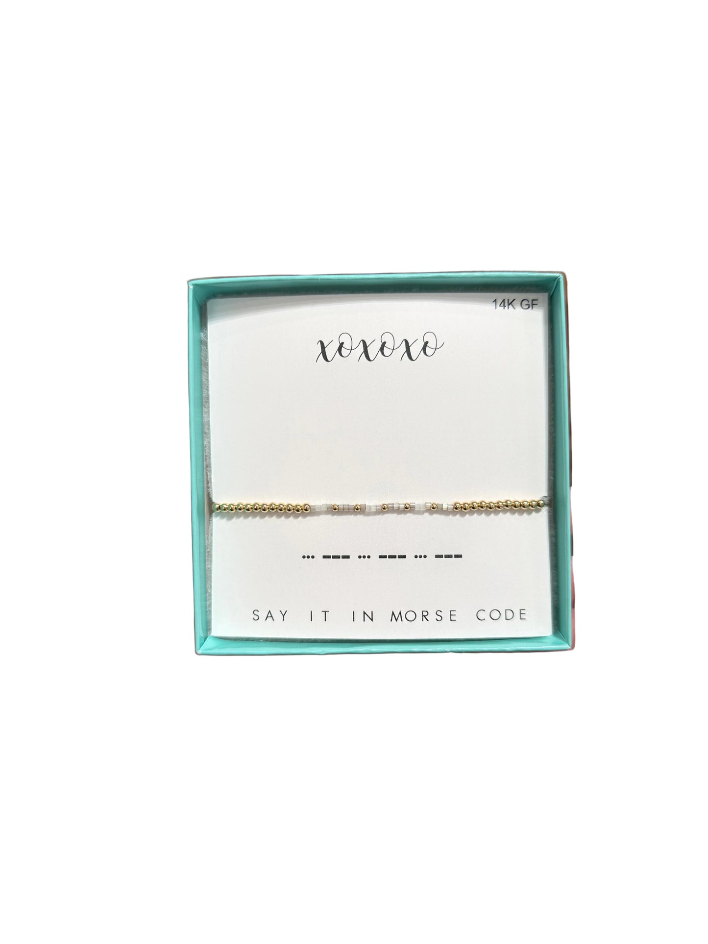 Morse Code 14K Gold Filled Stretch Bracelet, XOXOXO