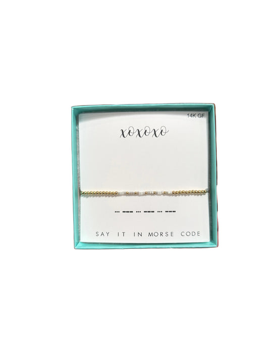 Morse Code 14K Gold Filled Stretch Bracelet, XOXOXO