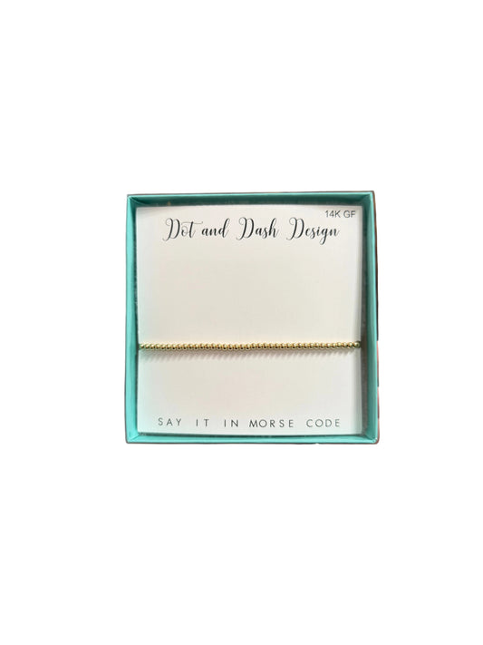Morse Code 14K Gold Filled Stretch Bracelet, 2.5mm gold beads