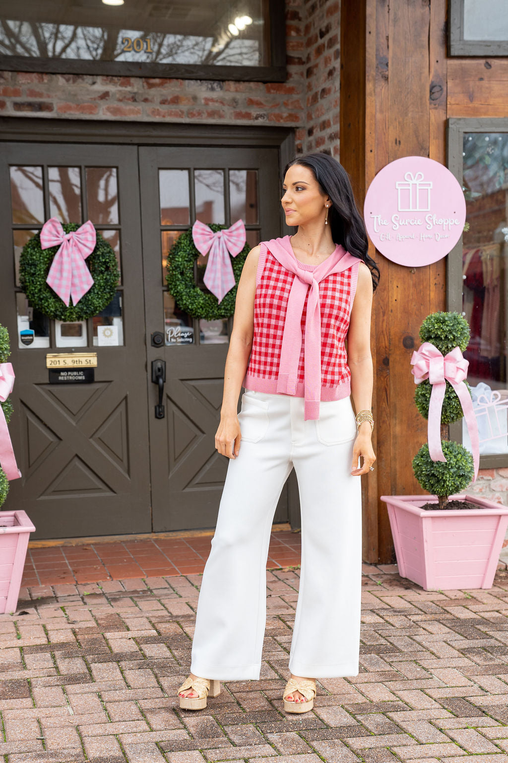 Prepped and Ready Knit Sweater, Pink and Red Gingham