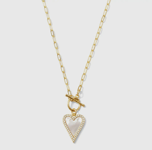 Mother of Pearl Pave Heart Toggle Necklace