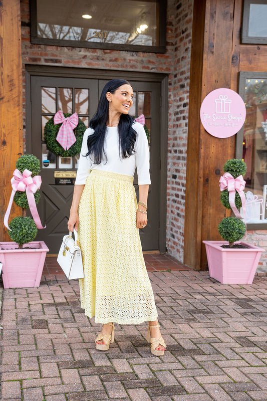 Eyelet Midi Skirt, Lemon