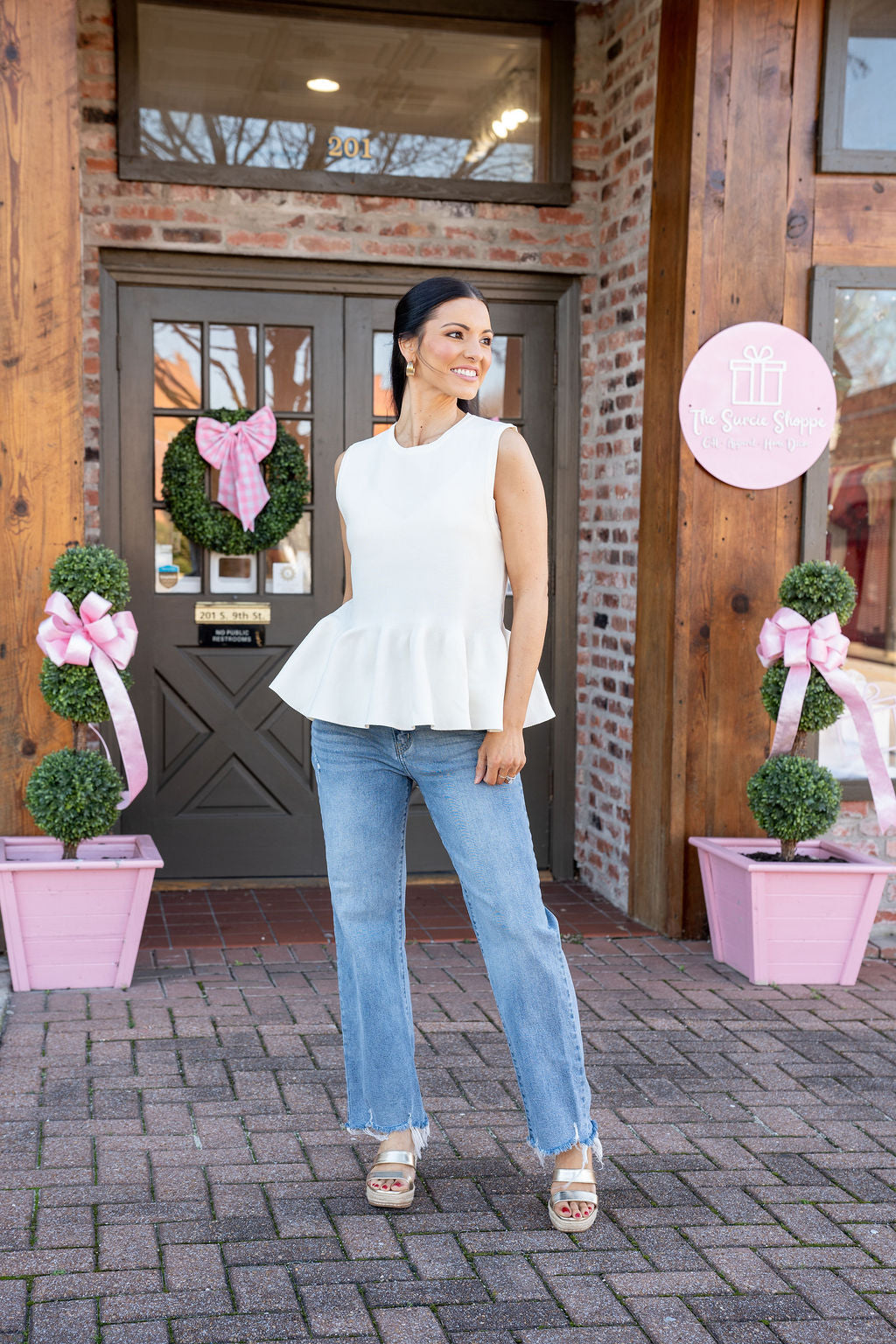 Sweet Talker Peplum Top, Ivory