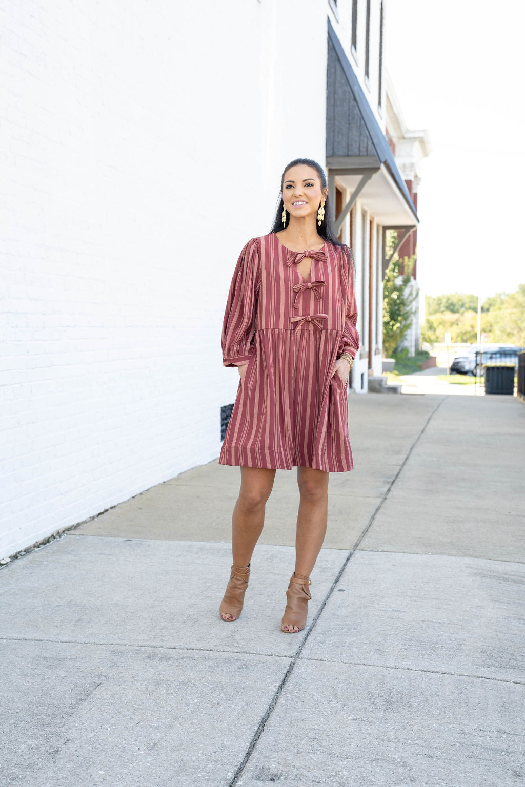 Rustic Allure Bow Dress, Chestnut