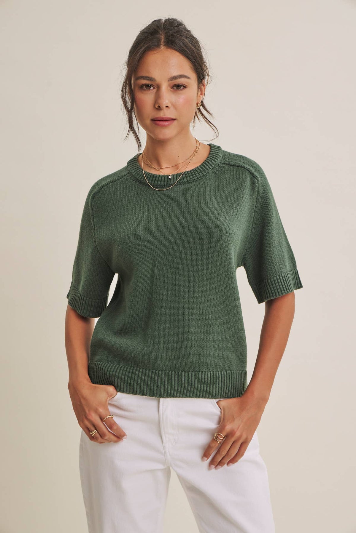 YEAR-ROUND ESSENTIAL SOFT SWEATER TOP, EMERALD GREEN