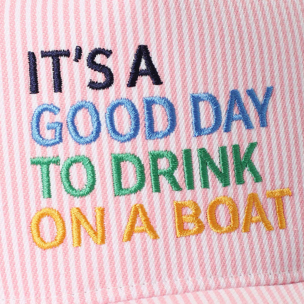 IT'S A GOOD DAY TO DRINK ON A BOAT Embroidered Trucker Hat: BLUE