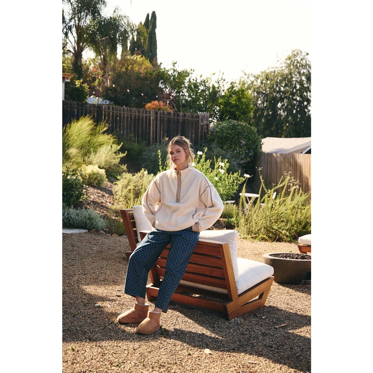 COZY CABIN GINGHAM TRIM HALF-ZIP PULLOVER