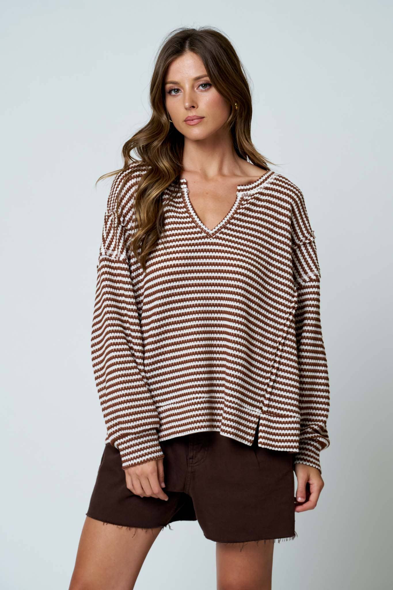 CAMDEN STRIPE KNIT TOP, BROWN