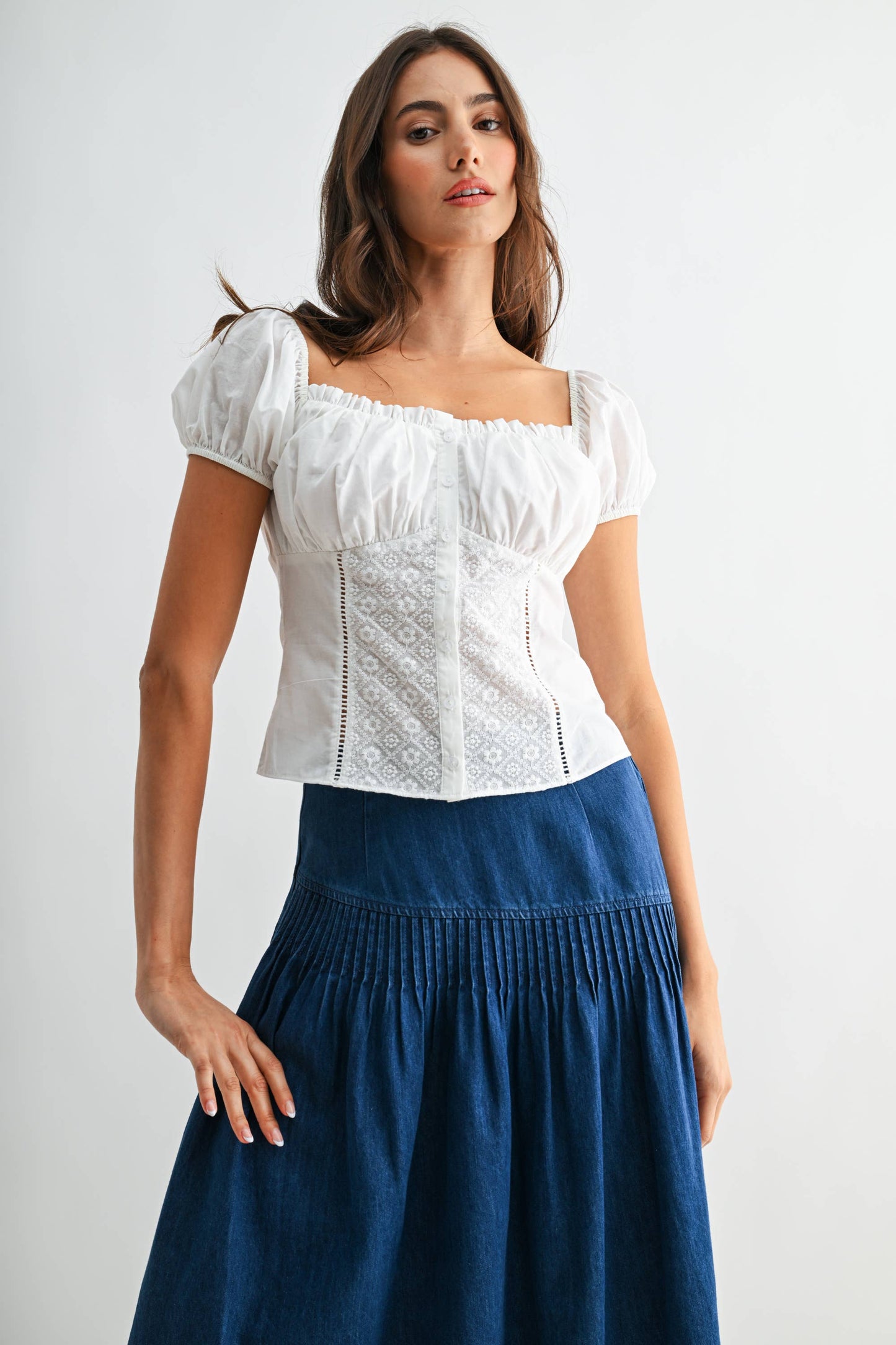 KIMBERLY EMBROIDERED PUFF SLEEVE BLOUSE