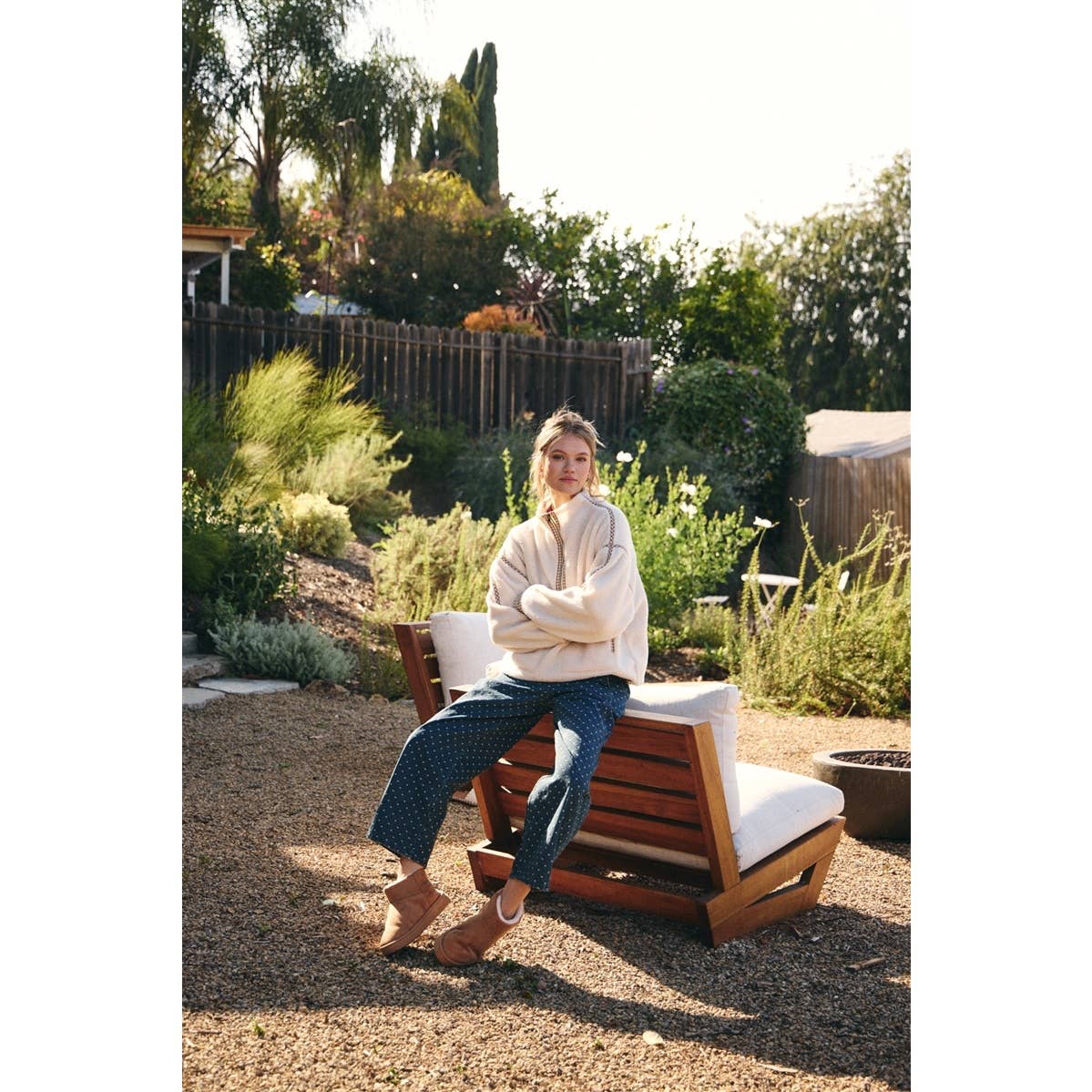 COZY CABIN GINGHAM TRIM HALF-ZIP PULLOVER