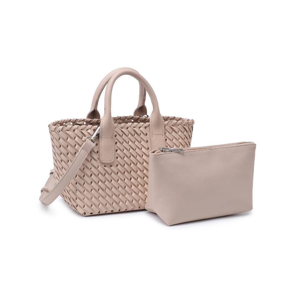 Paisley 2 in 1 Mini Woven Tote/Crossbody Bag With Pouch: Almond
